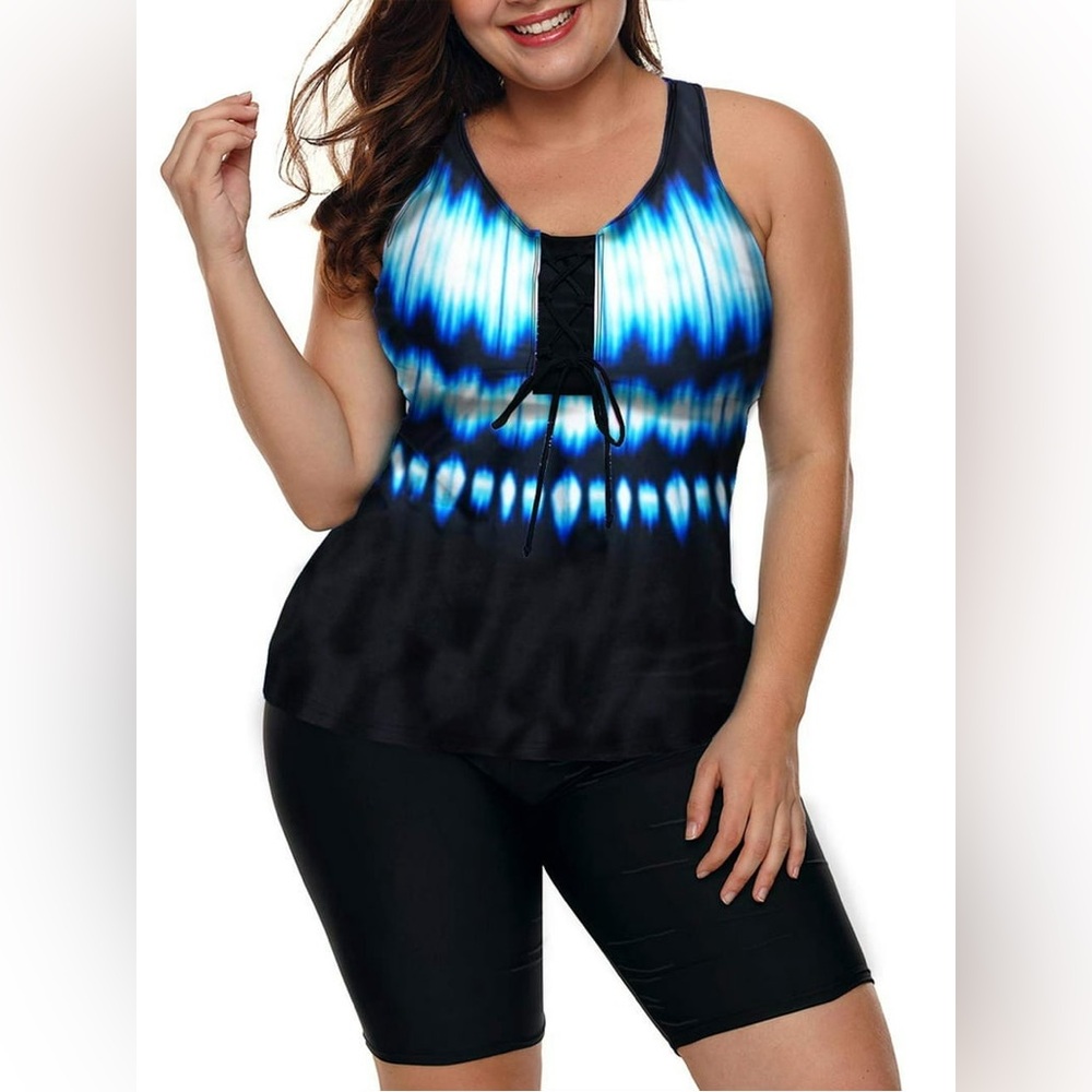Chama Plus Size Striped Tankini Swimsuit with Boyshort size 4x